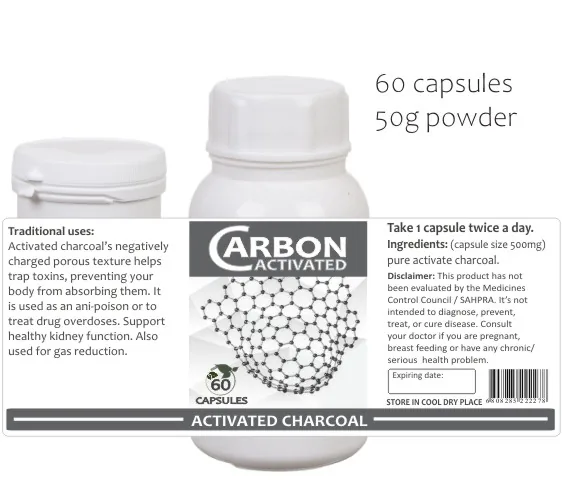 Carbon Activated Charcoal 60 capsules or 50ml tincture