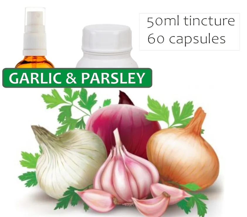 Garlic & Parsley 60 capsules or 50ml tincture — info graphic 1