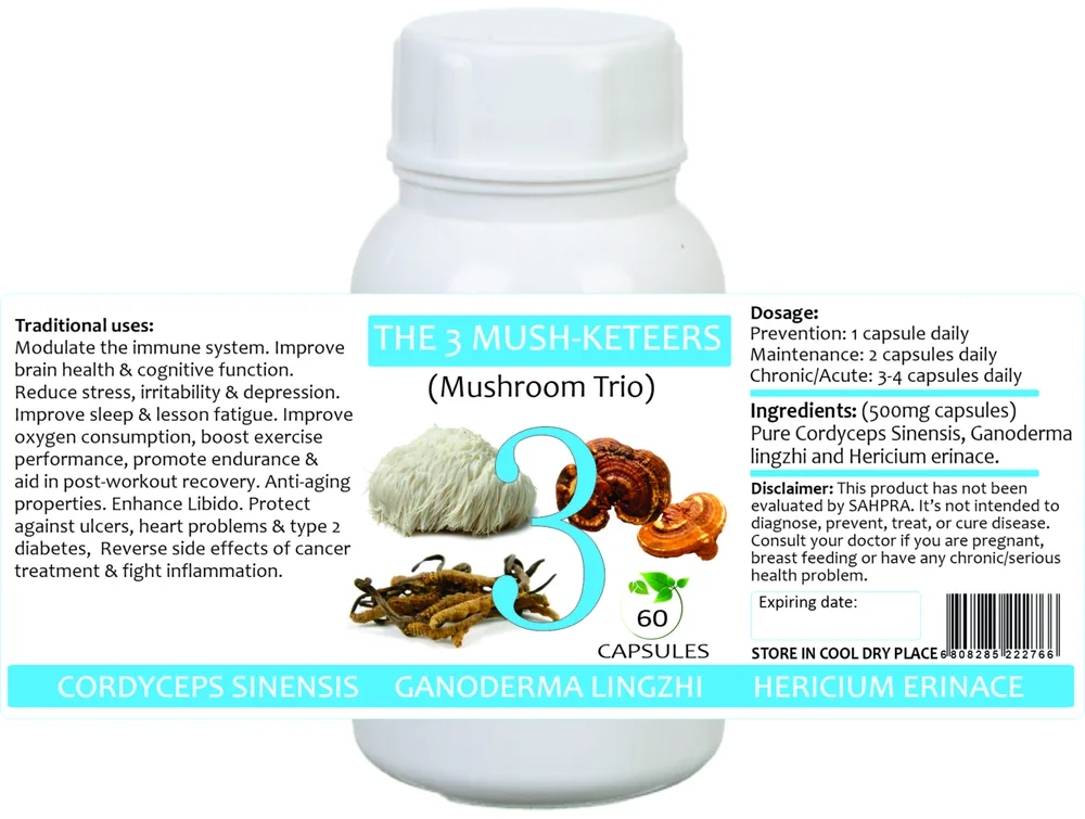 The 3 Mush-Keteers Capsules 10:1 Extract (lion's Mane, Reishi & Cordyceps) 60 capsules — info graphic 1