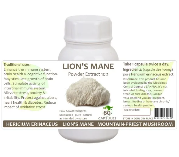 Lion's Mane Mushroom (10:1 Extract) 60 capsules — info graphic 1