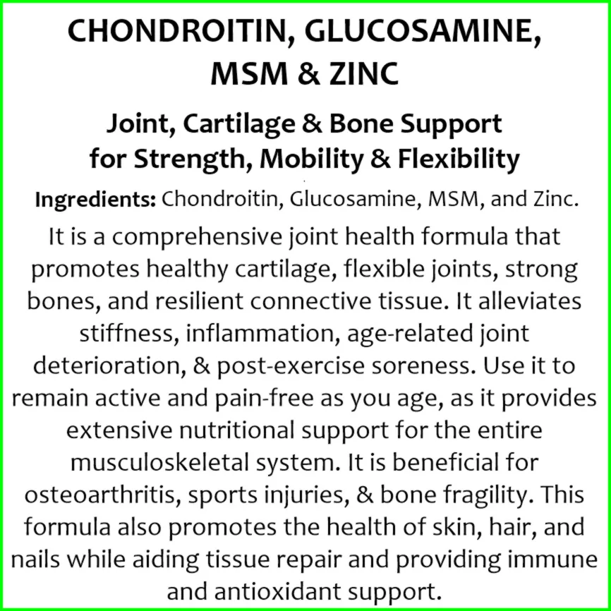 Chondroitin, Glucosamine, Msm & Zinc 60 capsules image 2
