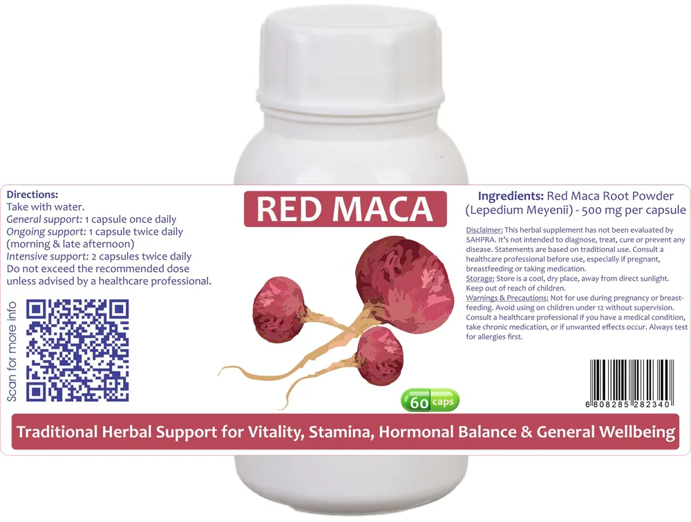 Red Maca 60 capsules or 50ml tincture — info graphic 1