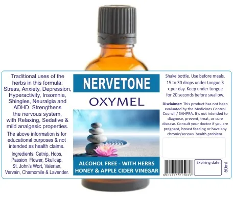 Nervetone 50ml tincture or oxymel — info graphic 2