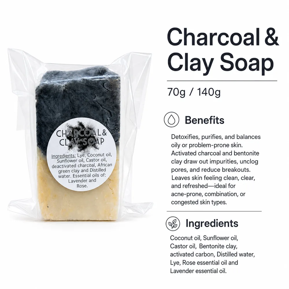 Rustic Soap Charcoal & Clay 140g — info graphic 2