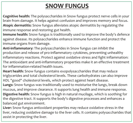 Snow Fungus Mushroom 60 capsules — info graphic 2