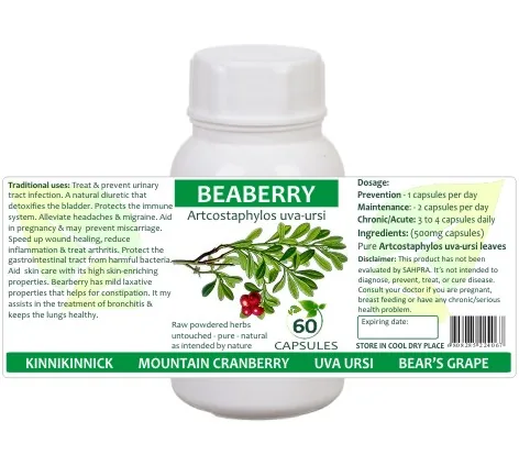 Bearberry 60 capsules or 50ml tincture — info graphic 1