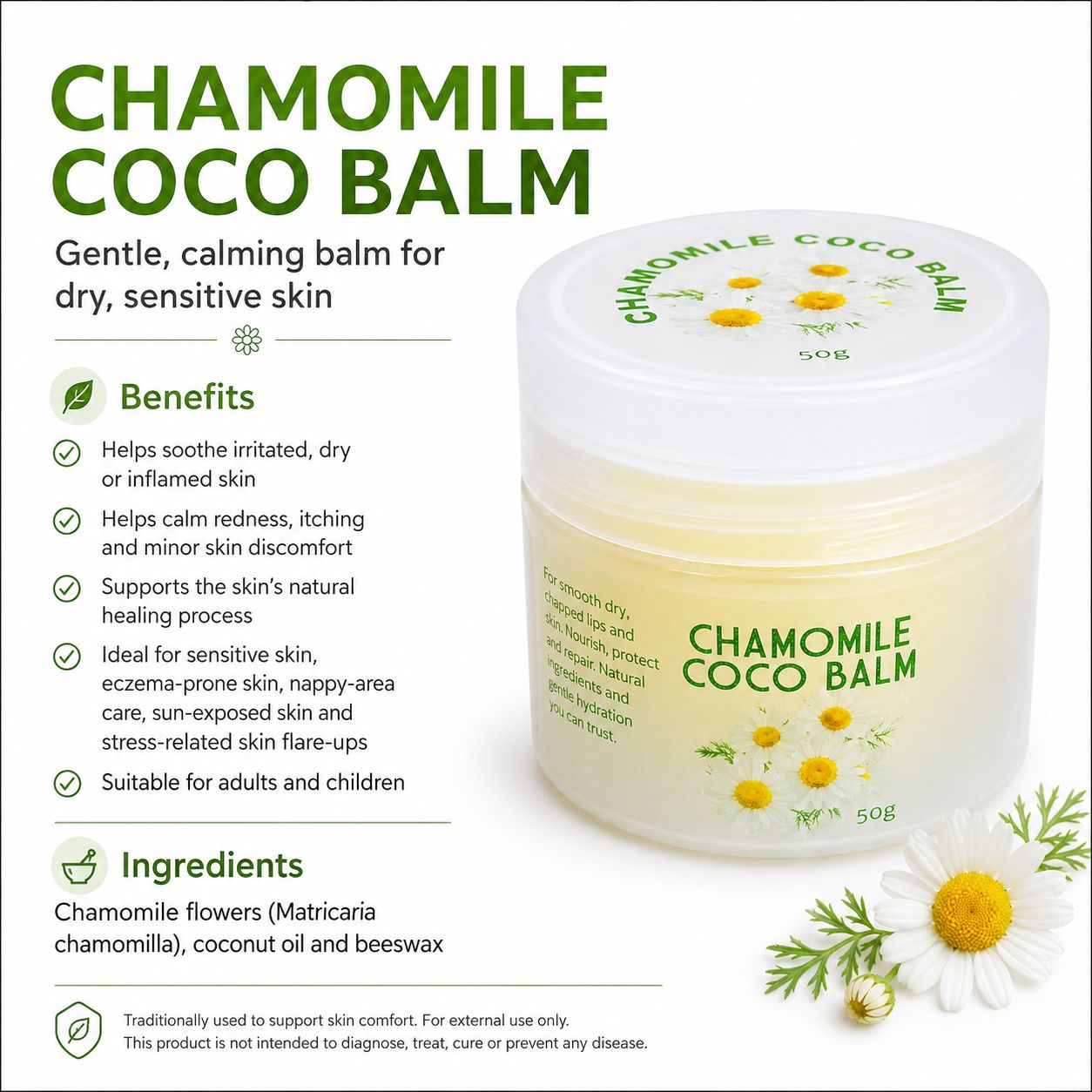 Chamomile Coco Balm 100g — info graphic 2