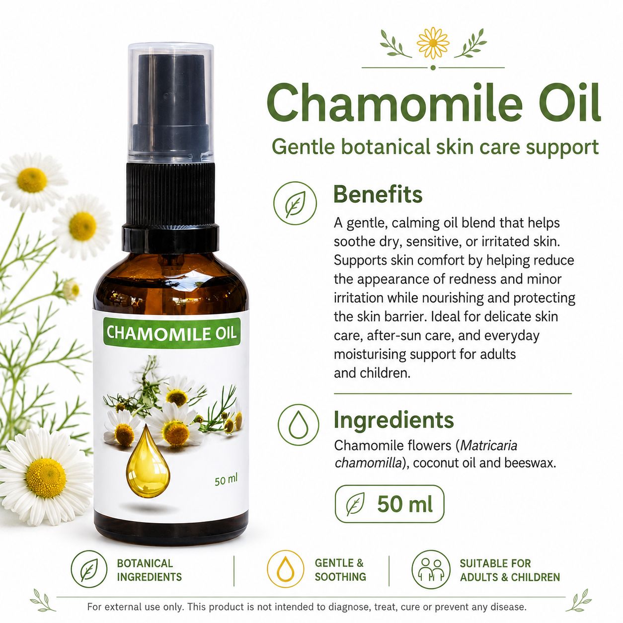 Chamomile Oil 50ml — info graphic 2