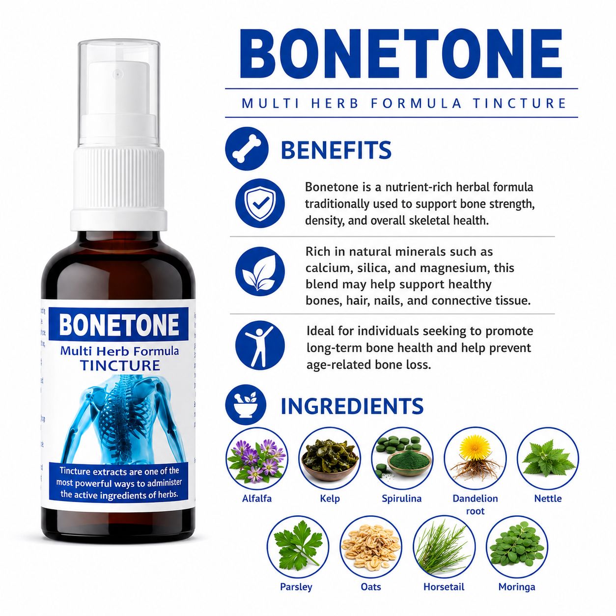 Bonetone 50ml tincture or oxymel — info graphic 3