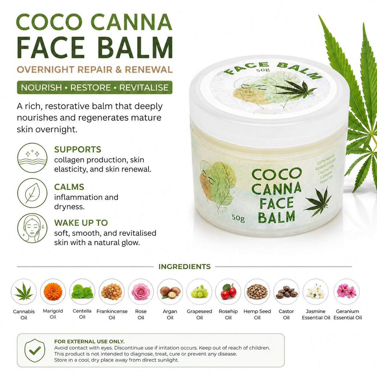 Cococanna Face Balm - Night Balm 50g — Medicine Like Food
